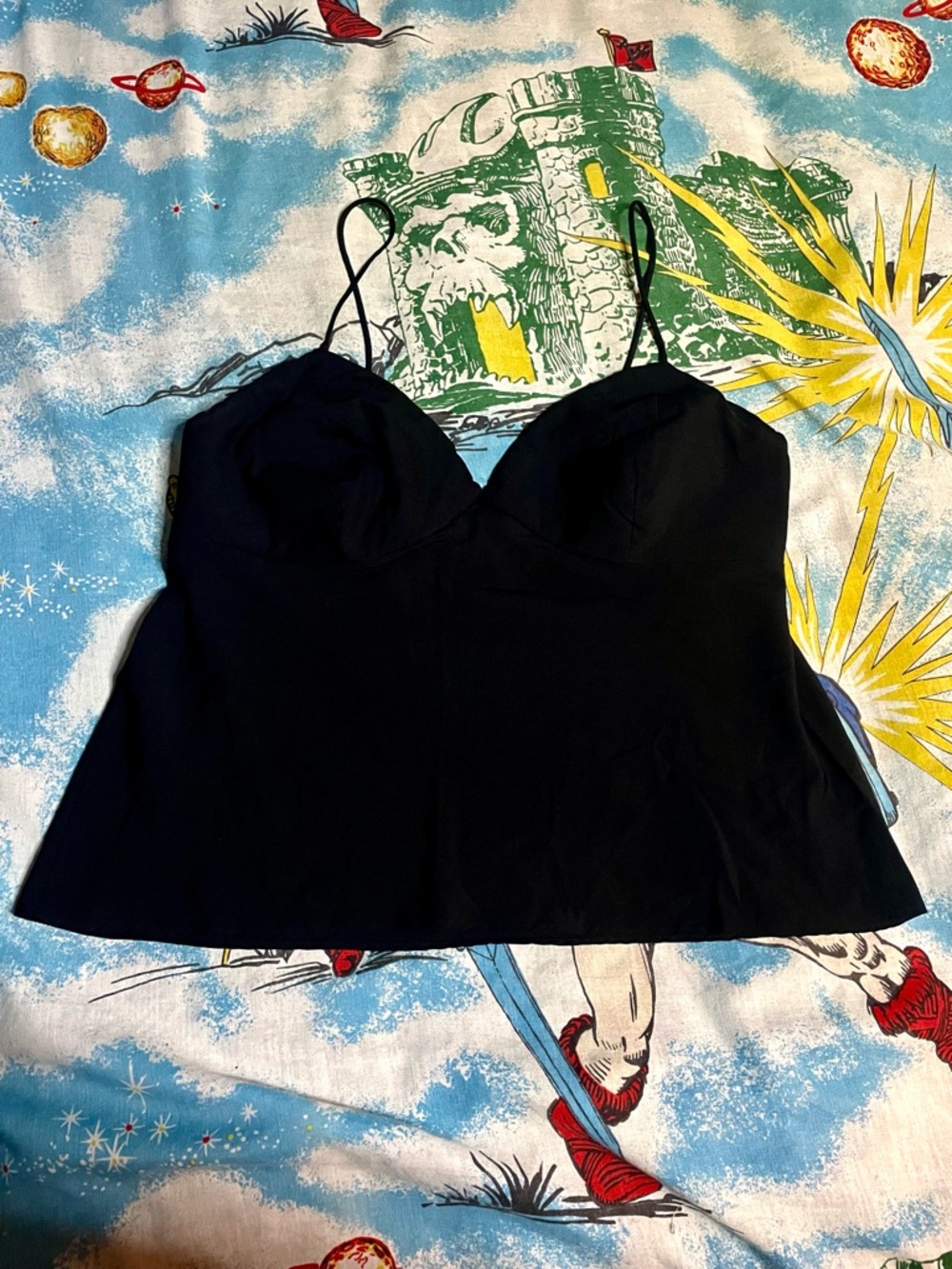 Vintage 90s Vassarette Black Spaghetti Strap Bustier Crop Top XL